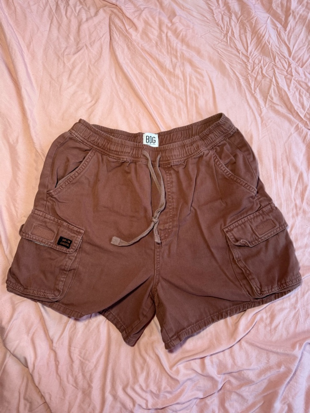 BDG Cargo Drawstring Shorts in Brown